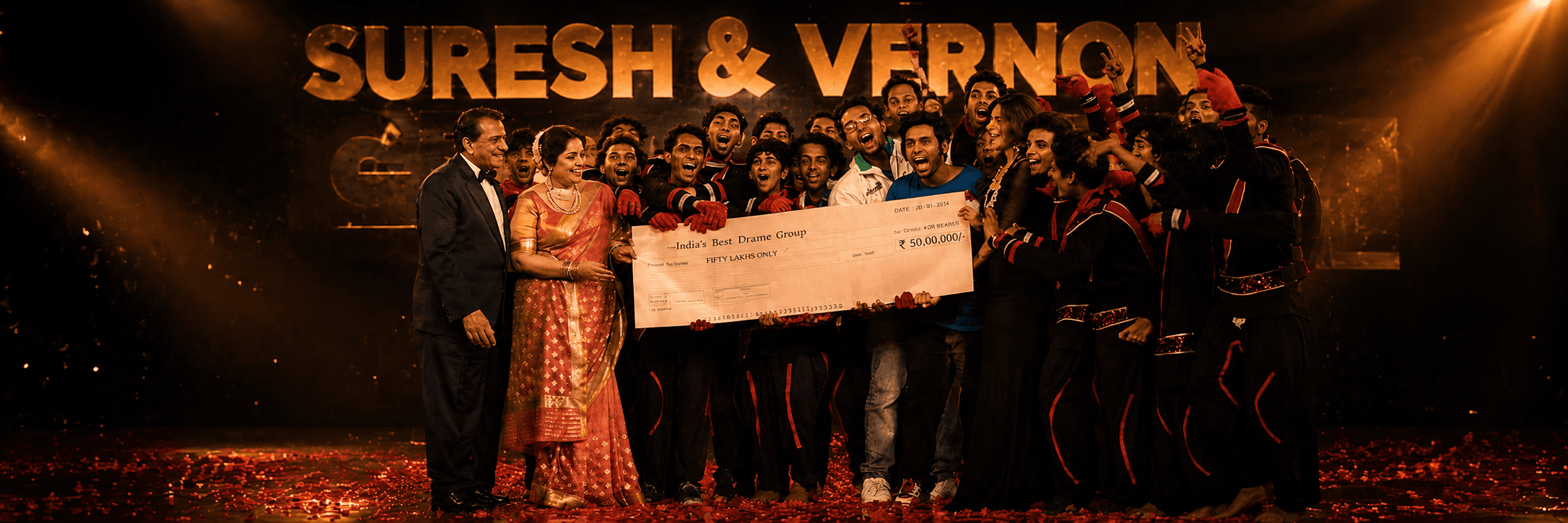 Fictitious Group receiving the winning cheque as champions of India